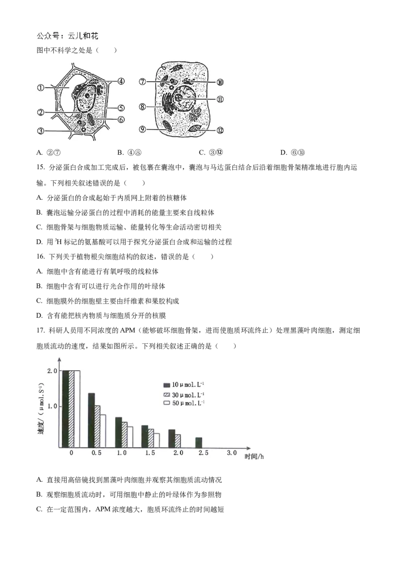 河南省九师联考2024-2025学年高一上学期11月期中生物试题Word版无答案_2024年12月试卷_1203河南省九师联考2024-2025学年高一上学期11月期中考试