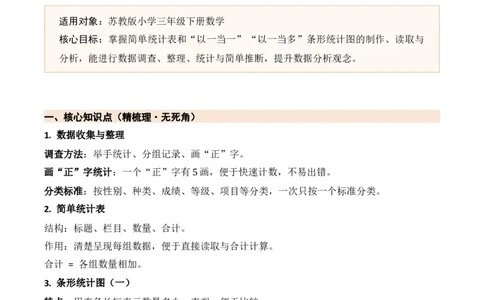 第四单元统计表和条形统计图（一）（期末知识清单）（苏教版&bull;新教材）_三年级数学下册（苏教版）_期末总复习-K159_期末总复习_2026版