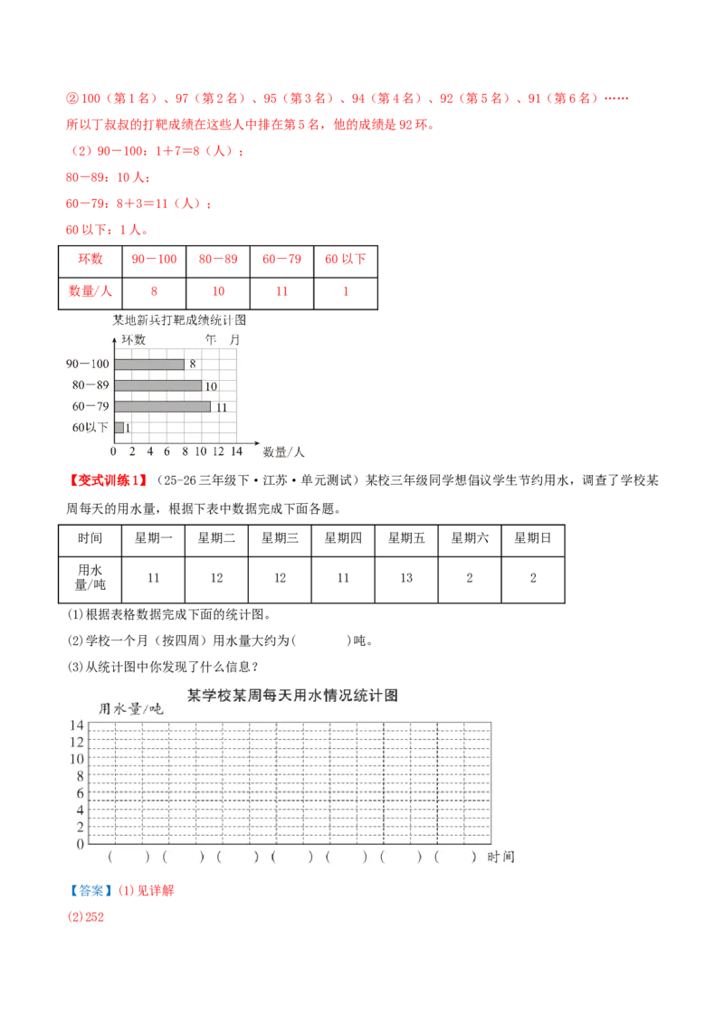 第四单元统计表和条形统计图（一）（知识梳理+3个考点讲练+真题演练+难度分层练共37题）解析版(1)_三年级数学下册（苏教版）_母题专项练习-K36_2026版