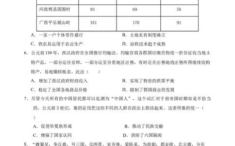 安徽省芜湖市第一中学2024-2025学年高一上学期中考试历史试题_2024年11月试卷_1107安徽省芜湖市第一中学2024-2025学年高一上学期中考