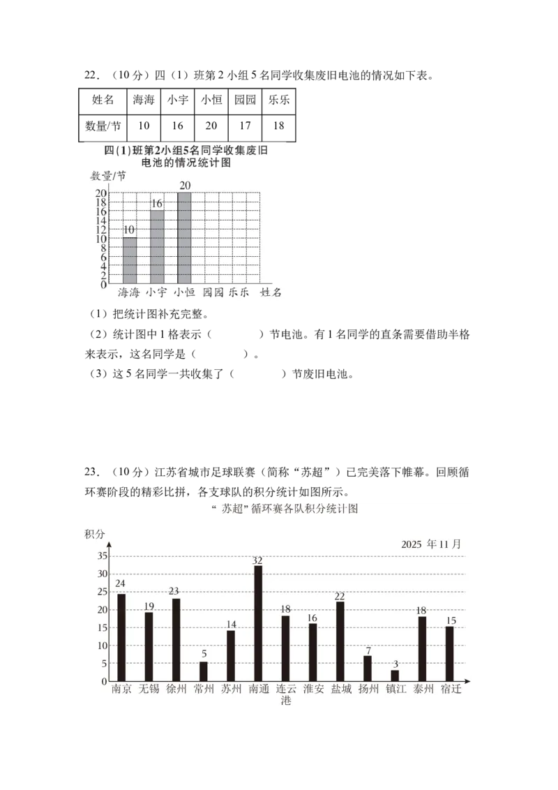 第四单元统计表和条形统计图（一）（单元自测&bull;基础卷）（A4版）(3)_三年级数学下册（苏教版）_单元测试_新课标资料（看这里面）