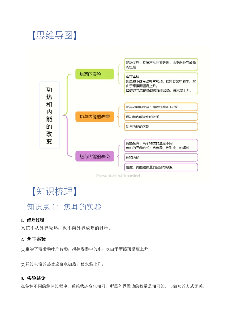 3.1功、热和内能的改变（举一反三讲义）（解析版）_2026高考物理_222026版物理《高考一轮复习举一反三》全国版_2026《高中物理&bull;举一反三系列》选修三(RJ)_第三章热力学定律