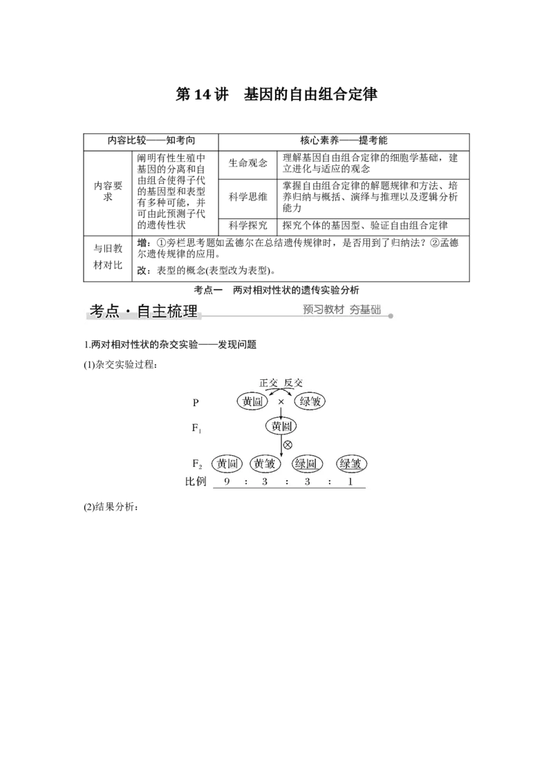 第14讲　基因的自由组合定律_新高考复习资料_2023年新高考复习资料_一轮复习_2023年新高考大一轮复习讲义_2023年高考生物一轮复习讲义（新人教新高考）_赠补充习题
