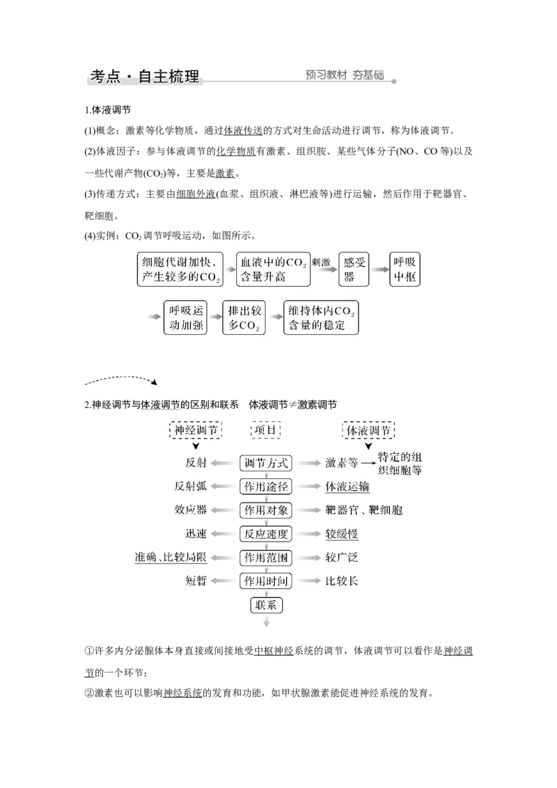 第24讲　体液调节及与神经调节的关系_新高考复习资料_2023年新高考复习资料_一轮复习_2023年新高考大一轮复习讲义_2023年高考生物一轮复习讲义（新人教新高考）_赠补充习题