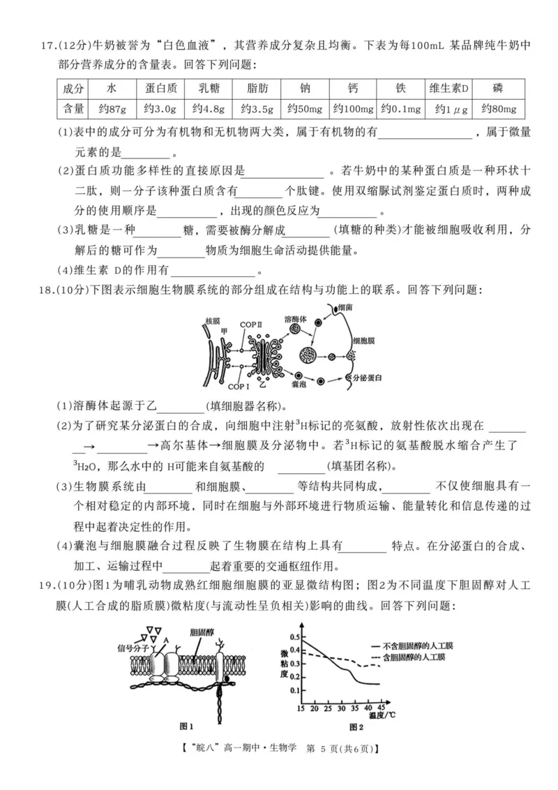 安徽省&ldquo;皖南八校&rdquo;2025-2026学年高一上学期期中考试生物PDF版含解析_2025年12月高一试卷_251210安徽省&ldquo;皖南八校&rdquo;2025-2026学年高一上学期期中考试（全)