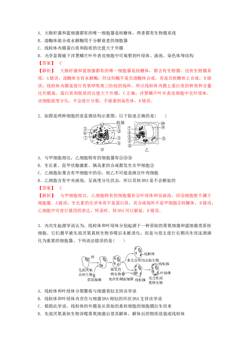 考点08细胞器之间的分工合作（解析版）_通用版（老高考）复习资料_2023年复习资料_一轮复习_2023年高考生物一轮复习讲练测（全国通用）