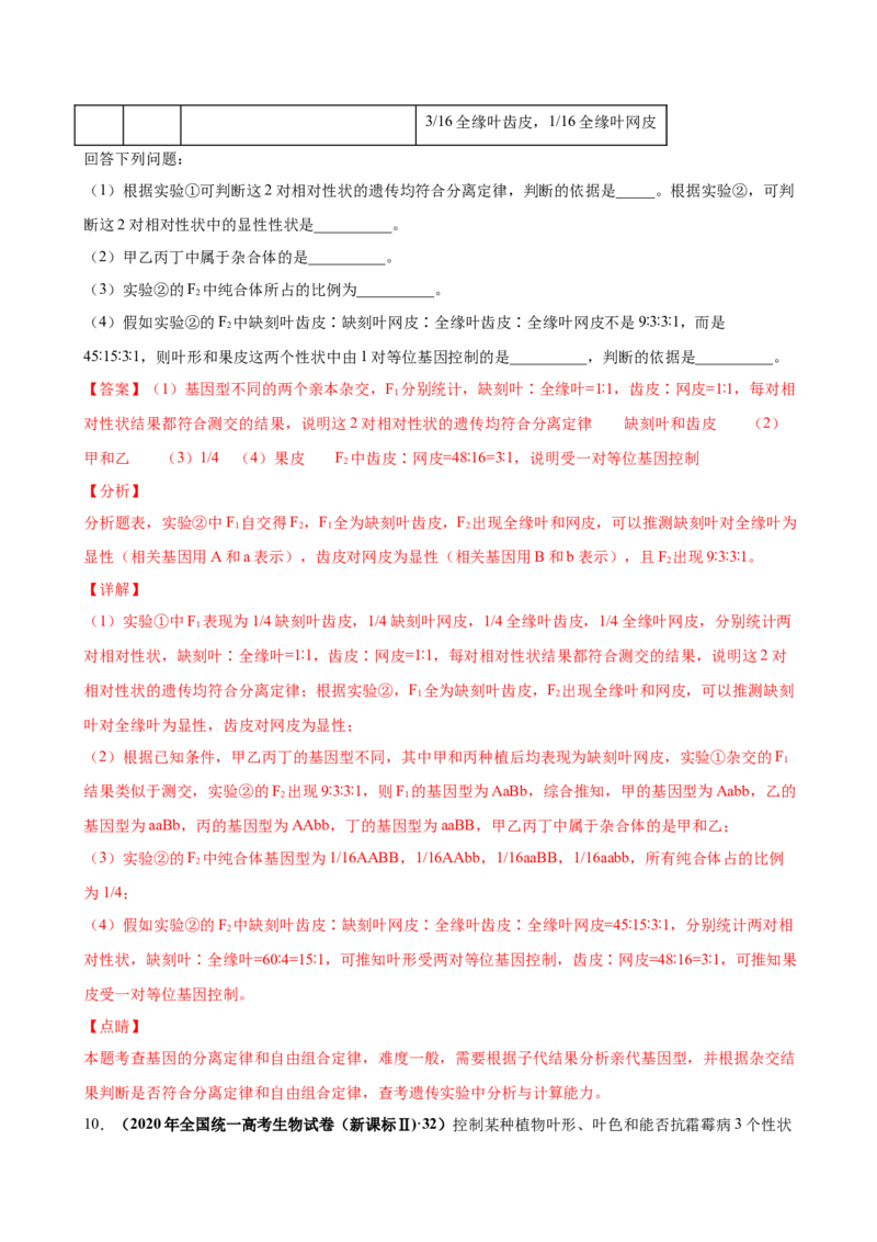 第六单元遗传的基本规律（作业）_新高考复习资料_2022年新高考复习资料_2022届一轮复习讲练结合7.13更新_系列一_第六单元遗传的基本规律