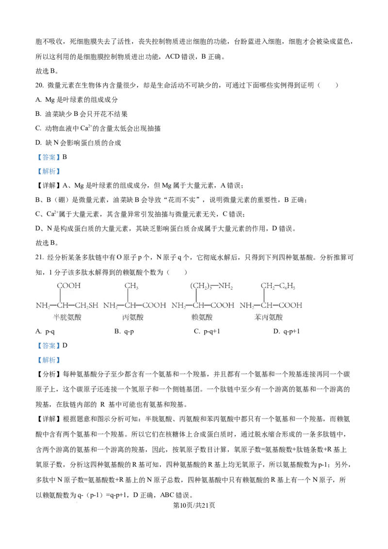 精品解析：四川省南充市嘉陵第一中学2025-2026学年高一上学期第二次月考生物试题（解析版）_2025年11月高一试卷