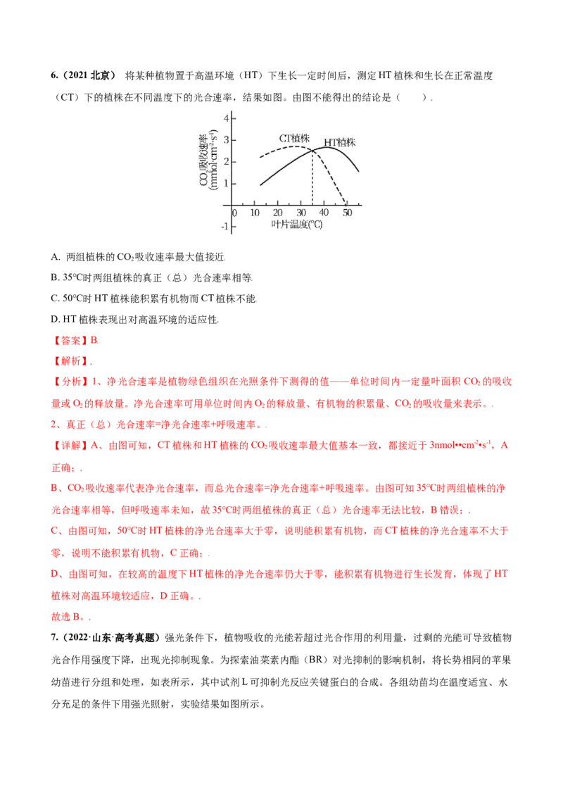 考向06光合作用与能量转换-备战2023年高考生物一轮复习考点微专题（全国通用）（解析版）(1)_通用版（老高考）复习资料_2023年复习资料_一轮复习