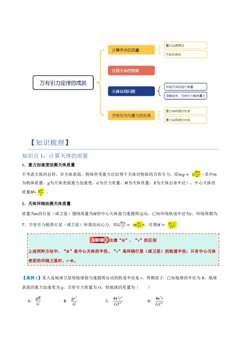 3.万有引力理论的成就（举一反三讲义）（解析版）_2026高考物理_222026版物理《高考一轮复习举一反三》全国版_2026《高中物理&bull;举一反三系列》必修二(RJ)_第七章万有引力与宇宙航行