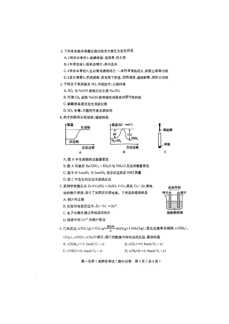 广东省茂名市电白区2024--2025学年度第二学期高一年级化学期中考试_2025年05月试卷_0519广东省茂名市电白区2024-2025学年高一下学期期中考试