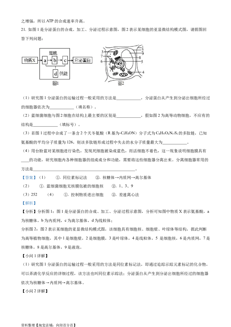 精品解析：2024届江苏省南京市高三零模考试生物试题（解析版）_生物高考模拟题_新高考_2024年_精品解析：2024届江苏省南京市高三零模考试生物试题