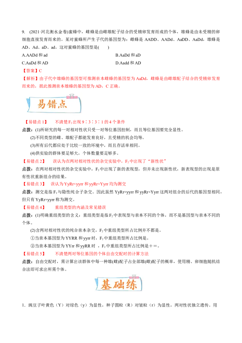 考向10基因的自由组合定律-备战2023年高考生物一轮复习考点微专题（全国通用）（解析版）_通用版（老高考）复习资料_2023年复习资料_一轮复习