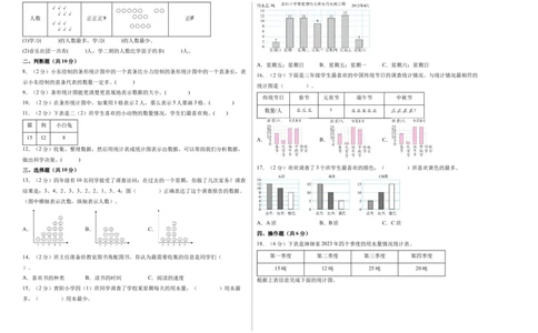 第四单元统计表和条形统计图（一）（单元自测&bull;基础卷）（A3版）(3)_三年级数学下册（苏教版）_单元测试_新课标资料（看这里面）