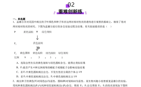第16讲自由组合定律（第一课时）（练习）（原卷版）_2025年新高考资料_一轮复习_2025年高考生物一轮复习讲练测（新教材新高考）