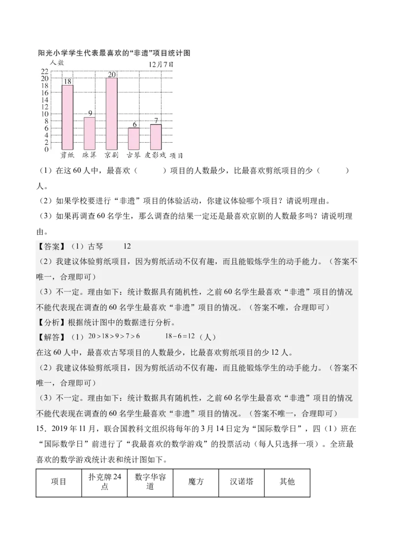 第四单元统计表与条形统计图（一）（知识清单）（解析版）(3)_三年级数学下册（苏教版）_单元知识复习专项-K49_2026版