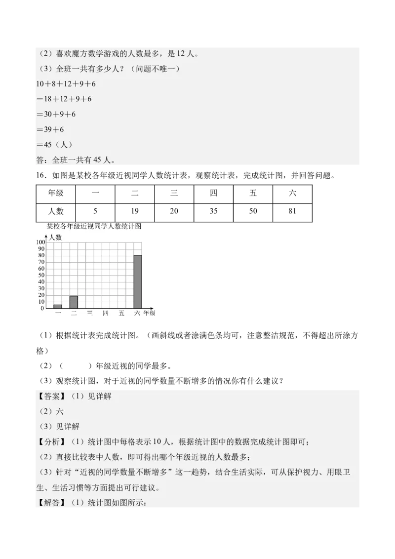 第四单元统计表与条形统计图（一）（知识清单）（解析版）(3)_三年级数学下册（苏教版）_单元知识复习专项-K49_2026版