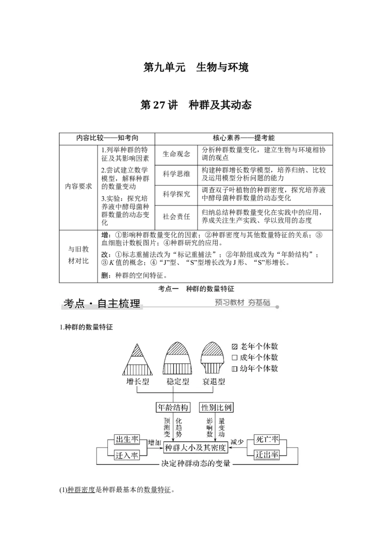 第27讲　种群及其动态_新高考复习资料_2023年新高考复习资料_一轮复习_2023年新高考大一轮复习讲义_2023年高考生物一轮复习讲义（新人教新高考）_赠补充习题_第九单元生物与环境
