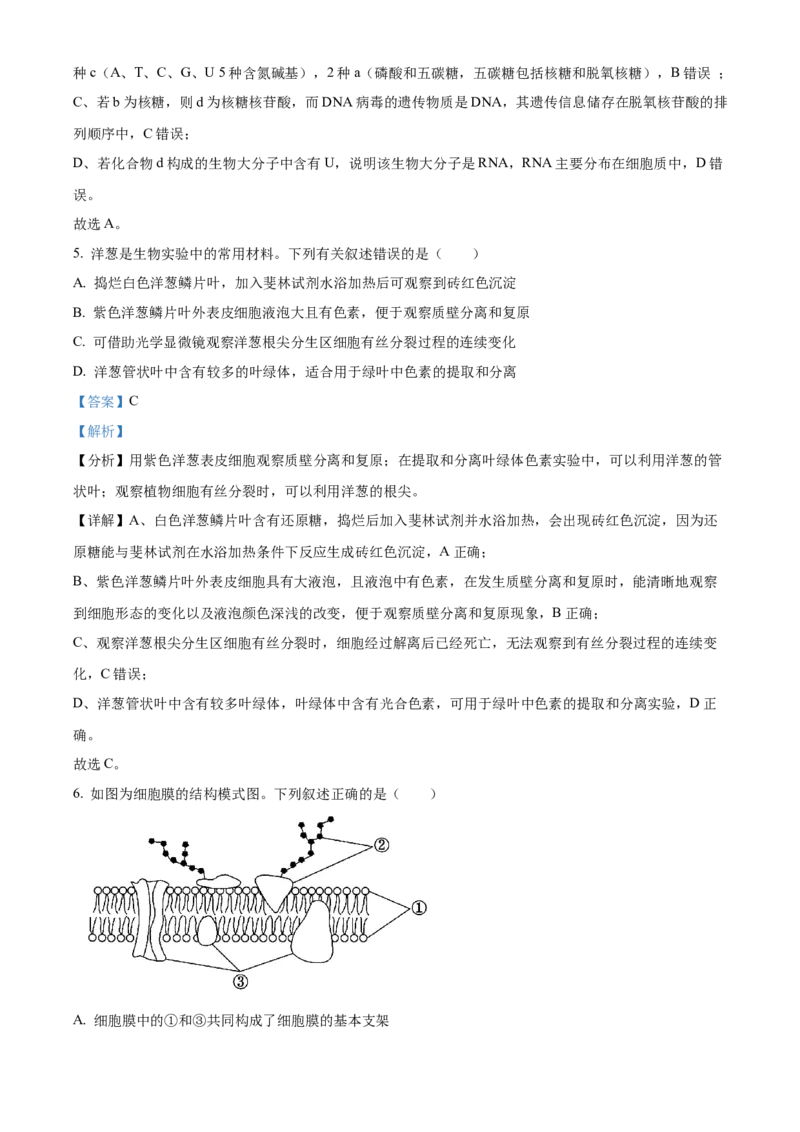 山西省晋中市2024-2025学年高一上学期期末调研测试生物试卷Word版含解析_2025年03月试卷_0315山西省晋中市2024-2025学年高一上学期期末考试
