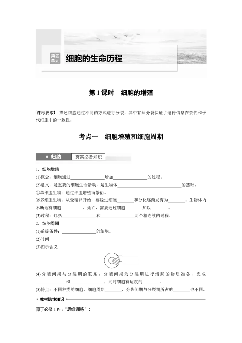 第4单元　第1课时　细胞的增殖_新高考复习资料_2024年新高考复习资料_一轮复习资料_完2024生物步步高大一轮复习（课件+讲义）_2024年高考生物一轮复习讲义（新人教版）