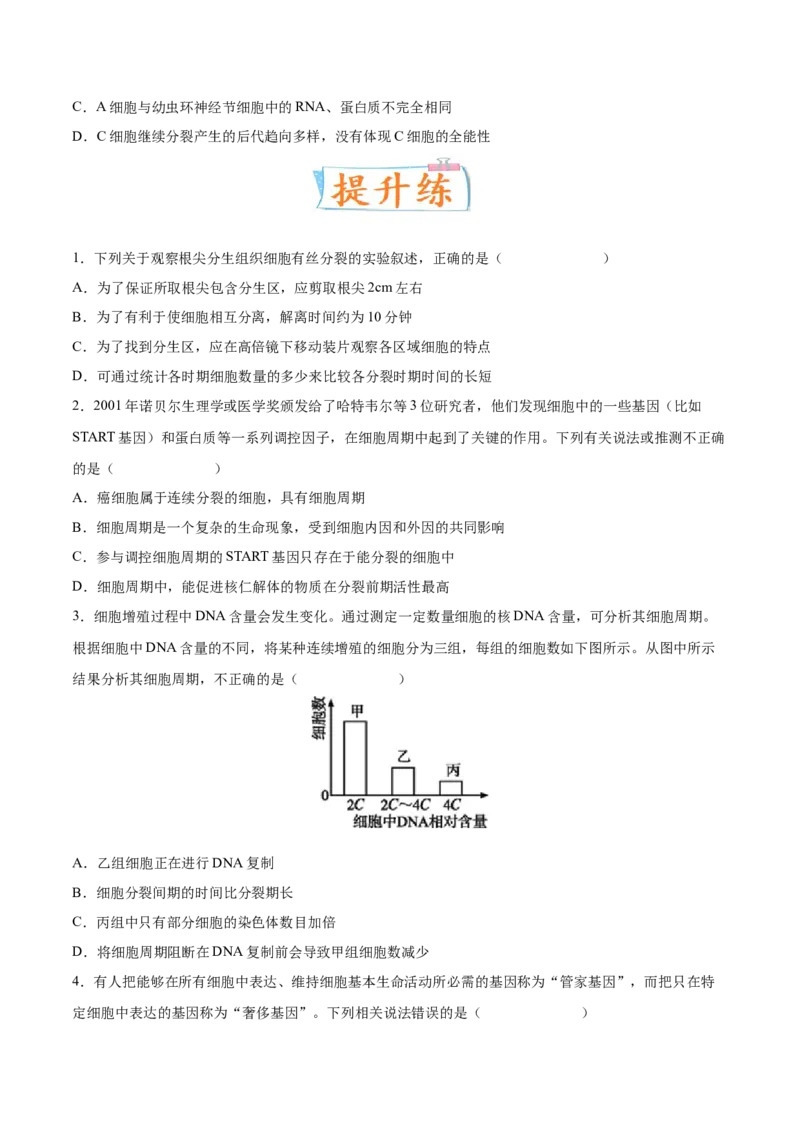 考向07细胞的生命历程-备战2023年高考生物一轮复习考点微专题（全国通用）（原卷版）(1)_通用版（老高考）复习资料_2023年复习资料_一轮复习