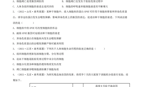 第12练细胞的分化、衰老和死亡（原卷版）_新高考复习资料_2023年新高考复习资料_一轮复习_2023年高考生物一轮复习小题多维练（新高考专用）
