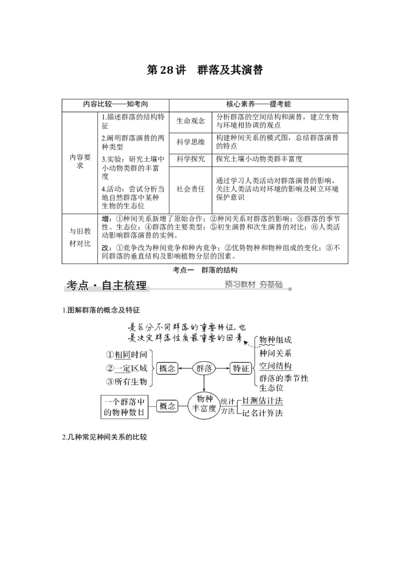 第28讲　群落及其演替_新高考复习资料_2023年新高考复习资料_一轮复习_2023年新高考大一轮复习讲义_2023年高考生物一轮复习讲义（新人教新高考）_赠补充习题_第九单元生物与环境