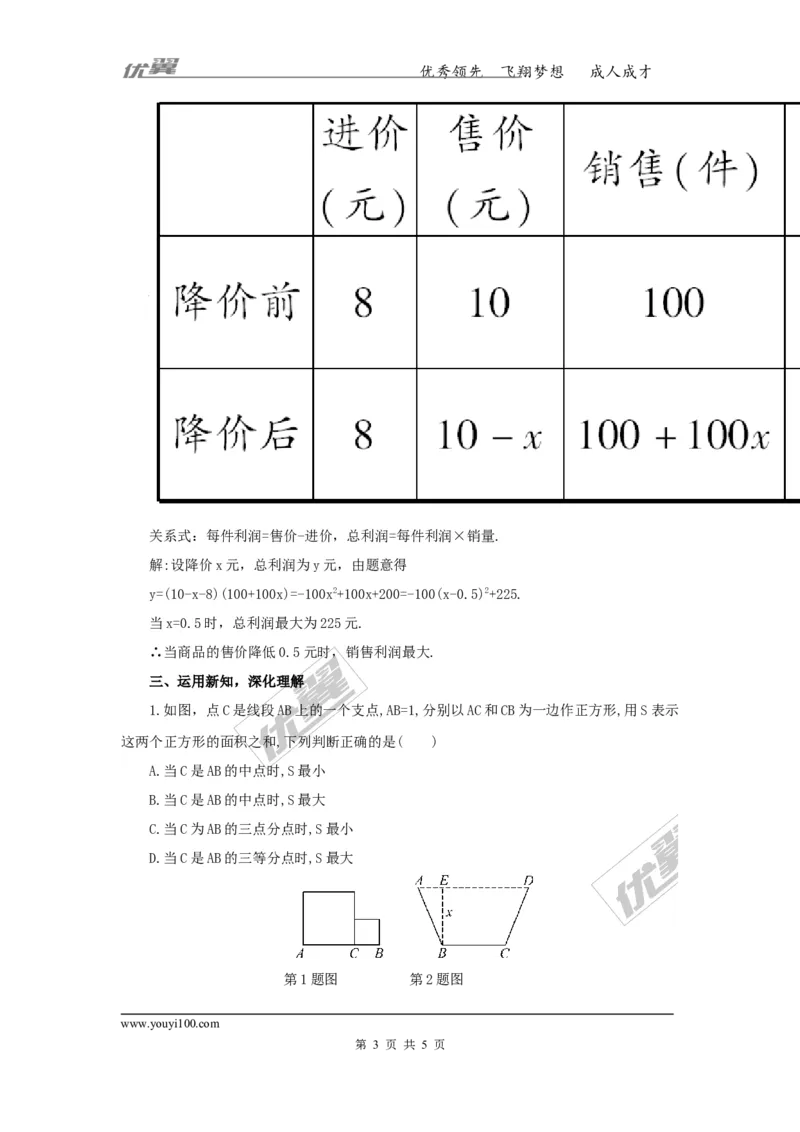 1.5第2课时二次函数与利润问题及几何问题_湘教版初中数学课件_数学湘教版9下教案PPT课件配套资料_数学湘教版初中9年级下册--4.学案