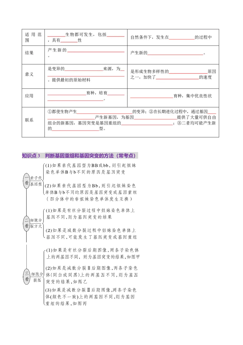 第22讲生物的变异（第一课时，基因突变和基因重组）（讲义）（原卷版）_2025年新高考资料_一轮复习_2025年高考生物一轮复习讲练测（新教材新高考）