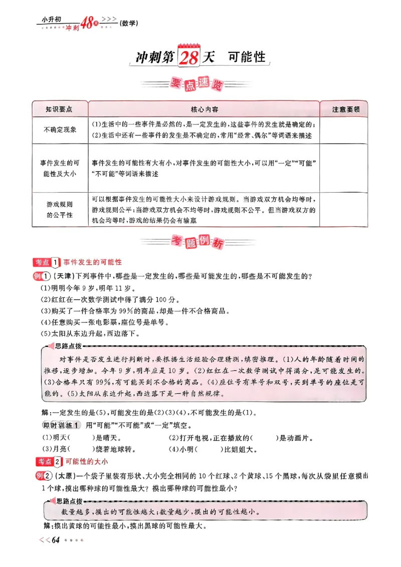 小升初数学《阳光同学冲刺48天》辅导版_小升初冲刺48天（语数英）_小升初数学《阳光同学冲刺48天》