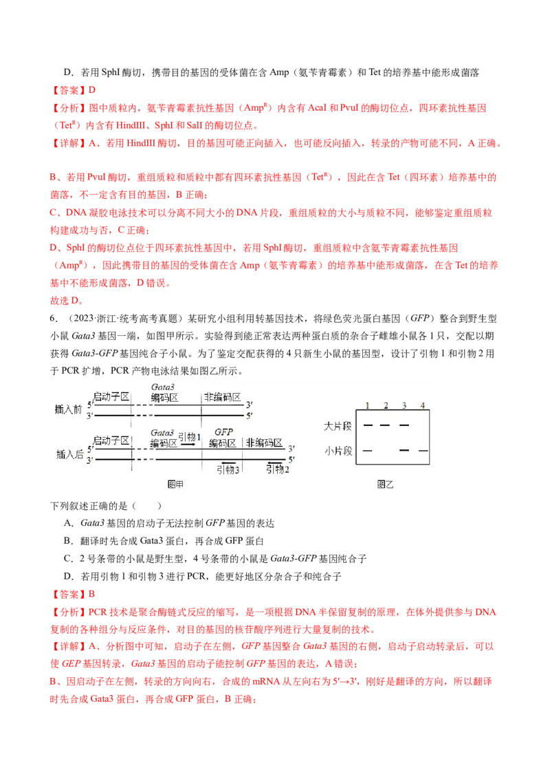 第43讲基因工程（练习）（解析版）_新高考复习资料_2024年新高考复习资料_一轮复习资料_完2024年高考生物一轮复习讲练测(课件+讲义+练习)（新高考）_讲义+练习