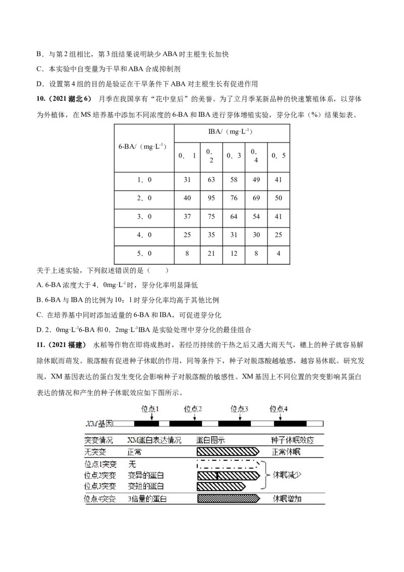 考向20植物生命活动的调节-备战2023年高考生物一轮复习考点微专题（全国通用）（原卷版）(1)_通用版（老高考）复习资料_2023年复习资料_一轮复习