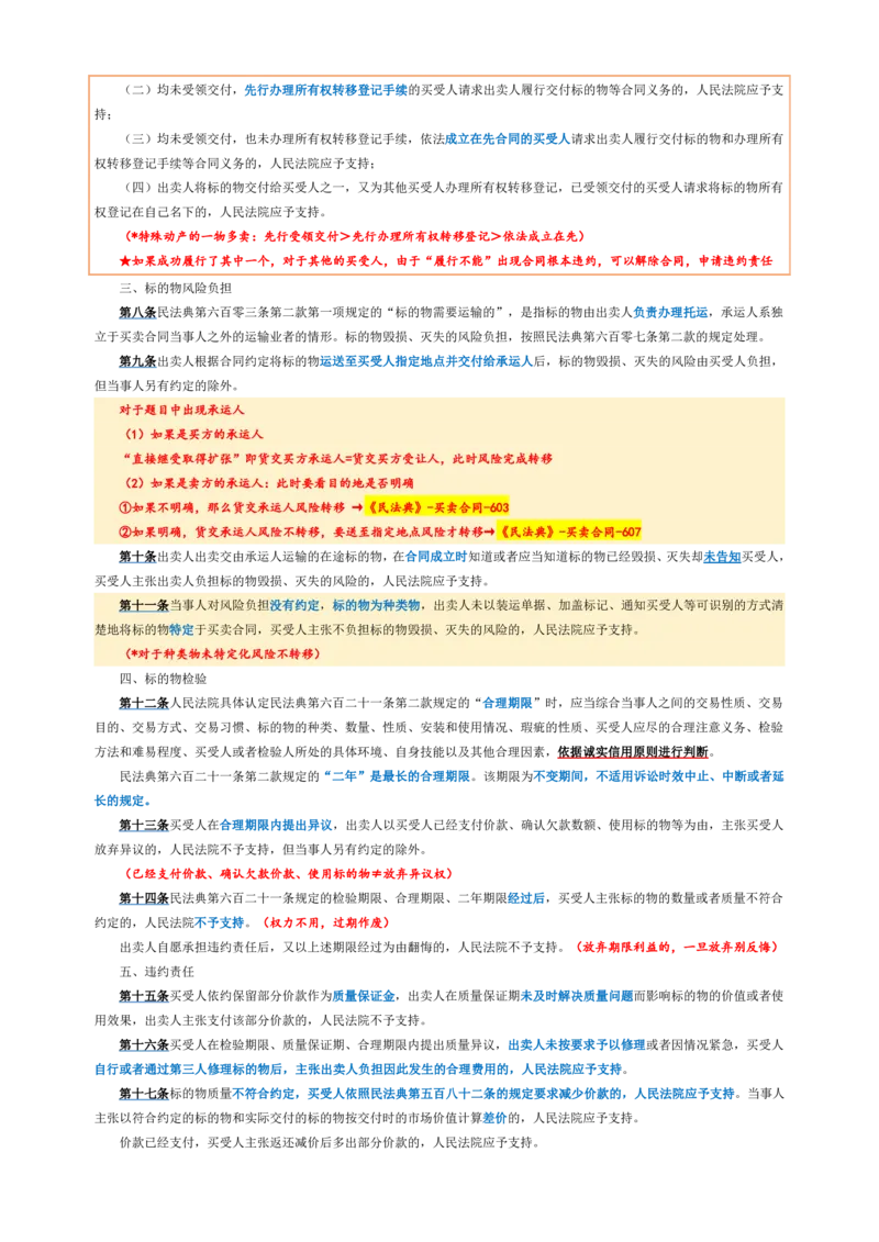 买卖合同司法解释_法考真题相关_法考重要法条笔记