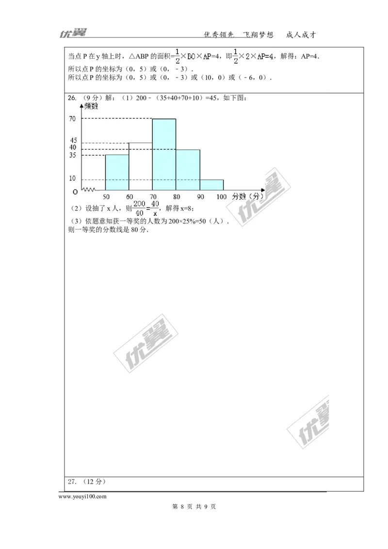 2015-2016学年湖南省永州市祁阳县期末教学质量检测八年级数学试卷(1)_湘教版初中数学课件_数学湘教版8下教案PPT课件配套资料_数学湘教版初中8年级下册习题试题_期中、期末真卷