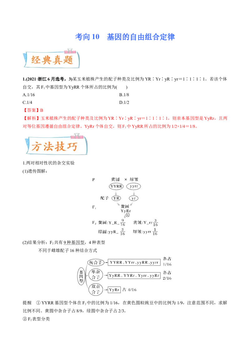 考向10基因的自由组合定律-备战2023年高考生物一轮复习考点微专题（全国通用）（解析版）(1)_通用版（老高考）复习资料_2023年复习资料_一轮复习