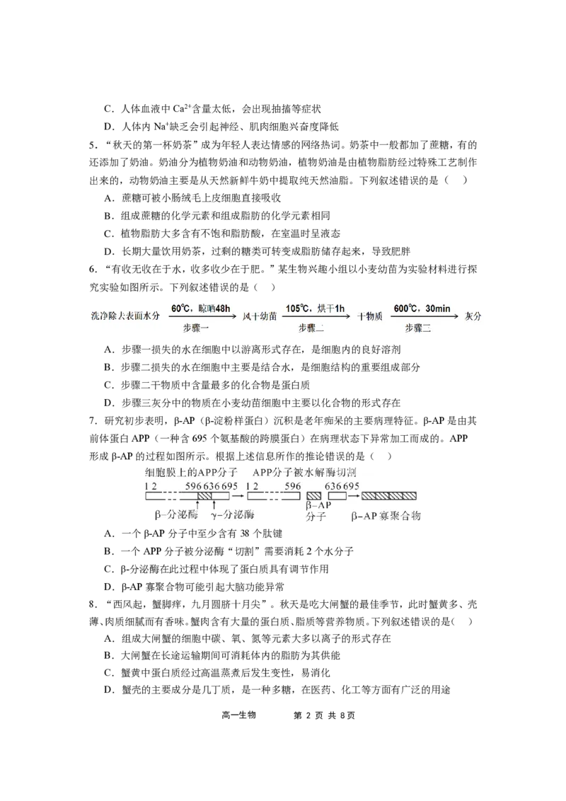 福建省福宁古五校教学联合体2024-2025学年高一上学期期中质量监测生物试题_2024年11月试卷_1117福建省福宁古五校教学联合体2024-2025学年高一上学期期中考试