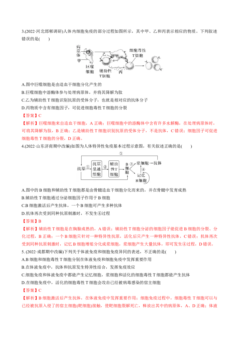 考向19免疫调节-备战2023年高考生物一轮复习考点微专题（全国通用）（解析版）_通用版（老高考）复习资料_2023年复习资料_一轮复习_备战2023年高考生物一轮复习考点微专题（全国通用）