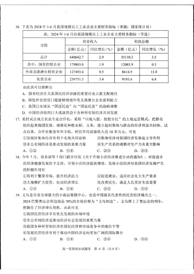 浙江省杭州市2024-2025学年高一上学期1月期末考试政治试题_2025年02月试卷_0226浙江省杭州市2024-2025学年高一上学期1月期末考试