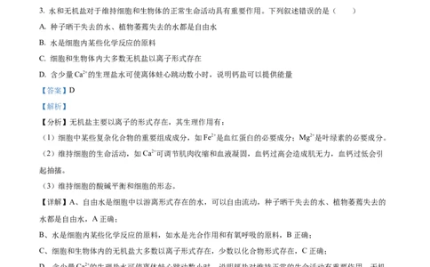 浙江省金砖联盟2024-2025学年高一上学期期中联考生物试卷Word版含解析_2024年11月试卷_1113浙江省金砖联盟2024-2025学年高一上学期期中联考