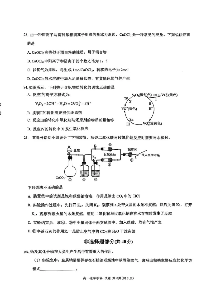 浙江省&rdquo;七彩阳光&ldquo;新高考研究联盟2025-2026学年高一上学期期中联考化学试卷（图片版，含答案）_2025年12月高一试卷