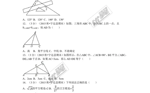 2015-2016学年湖南省永州市宁远县八年级（上）期末数学试卷_湘教版初中数学课件_数学湘教版8上教案PPT课件配套资料_数学湘教版初中8年级上册习题试题_期中、期末、月考、中考真题