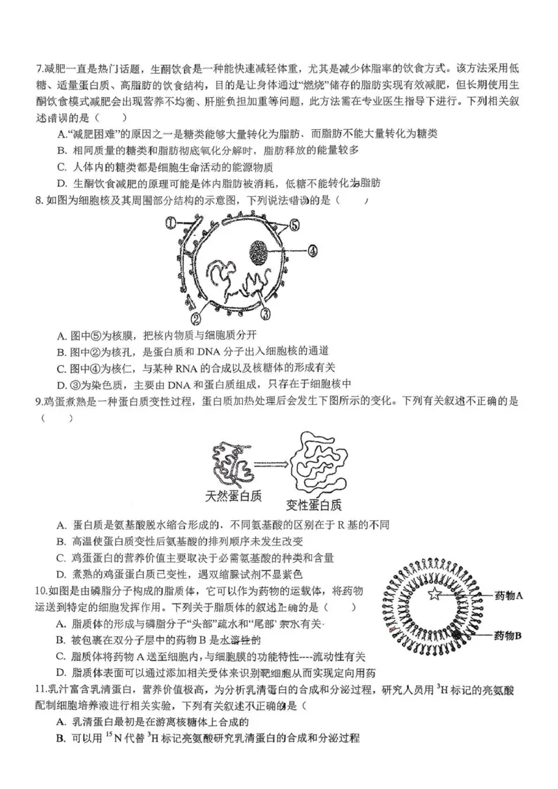 湖北省随州高中教联体2025-2026学年高一上学期12月期中生物试题_2025年12月高一试卷_251211湖北省随州市高中教联体2025-2026学年高一上学期期中联考