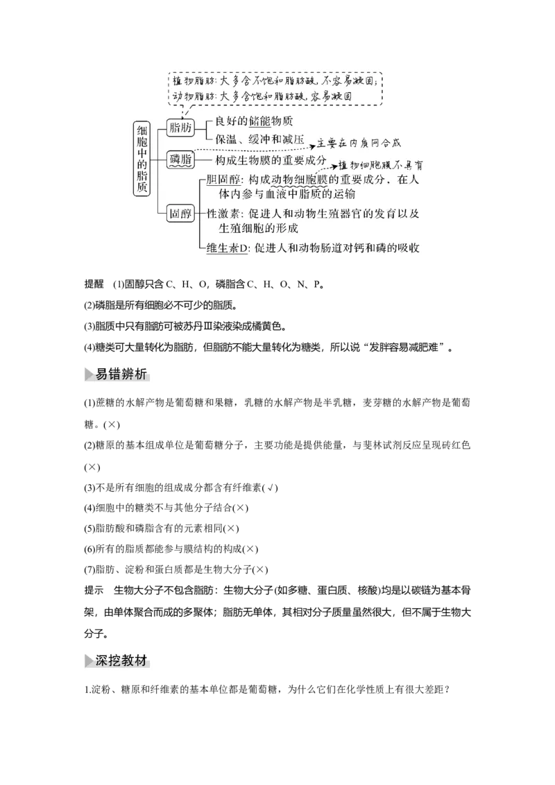 第2讲　细胞中的无机物、糖类和脂质_新高考复习资料_2023年新高考复习资料_一轮复习_2023年新高考大一轮复习讲义_2023年高考生物一轮复习讲义（新人教新高考）_赠补充习题