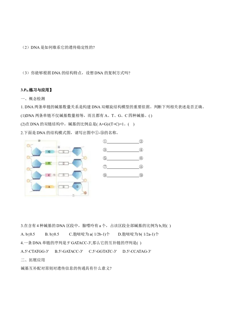 第3章基因的本质-查漏补缺2023年高考生物一轮复习教材必背细节与旁栏思考梳理汇总（新教材）（学生版）_新高考复习资料_2023年新高考复习资料_一轮复习
