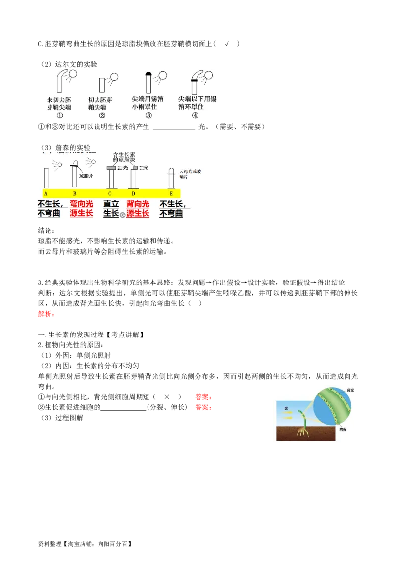第32.1讲植物生长素（讲义）（学生版）_新高考复习资料_2024年新高考复习资料_一轮复习资料_完2024年高考生物一轮复习讲练测(课件+讲义+练习)（新高考）_讲义+练习