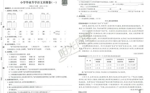 《阳光同学真题卷》语文_小升初毕业升学全真模拟卷（语数英科学）