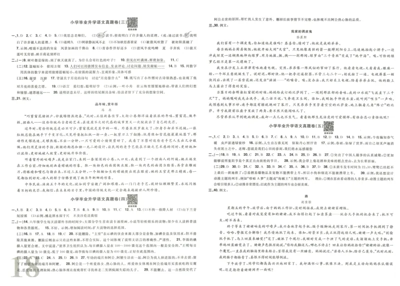 《阳光同学真题卷》语文_小升初毕业升学全真模拟卷（语数英科学）