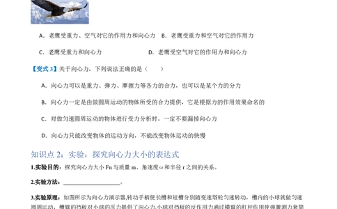 2.向心力（举一反三讲义）（原卷版）_2026高考物理_222026版物理《高考一轮复习举一反三》全国版_2026《高中物理&bull;举一反三系列》必修二(RJ)_第六章圆周运动