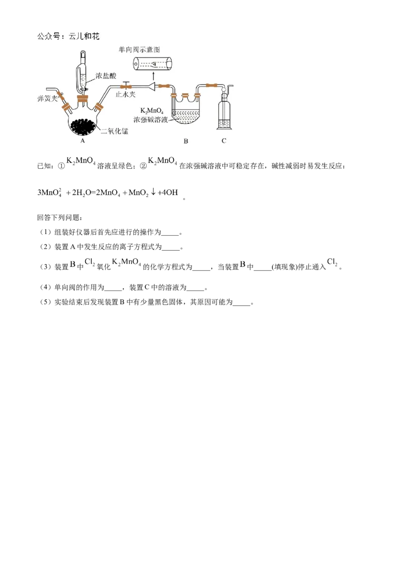 河南省九师联考2024-2025学年高一上学期11月期中化学试题Word版无答案_2024年12月试卷_1203河南省九师联考2024-2025学年高一上学期11月期中考试
