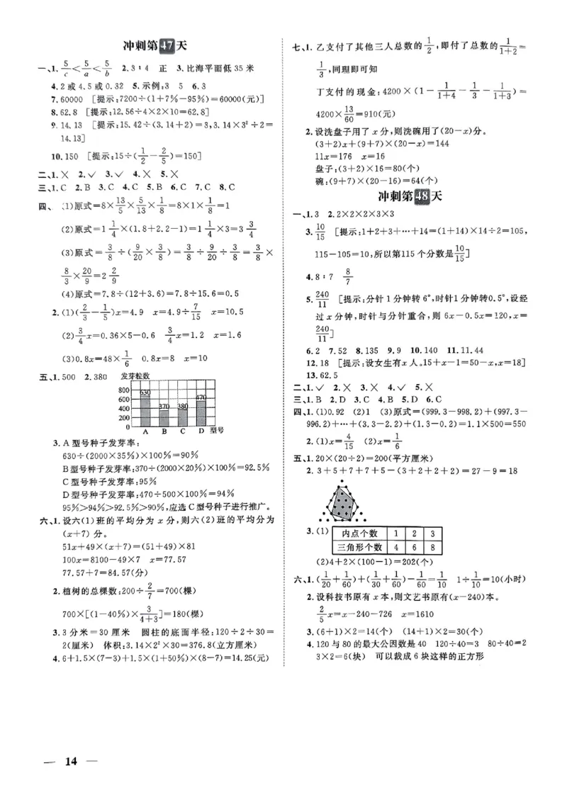 小升初数学《阳光同学冲刺48天》答案（测评+辅导+真题卷）_小升初冲刺48天（语数英）_小升初数学《阳光同学冲刺48天》